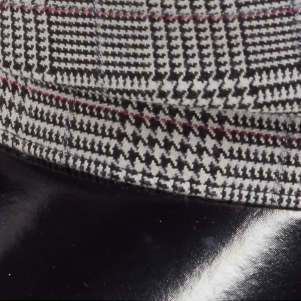 Faux Leather & Glen Plaid Baker Boy Hat - Picture 2 of 5
